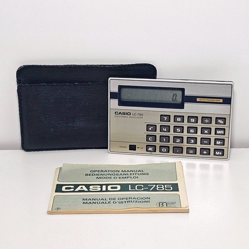 Vintage Casio LC-785 Calculator Japan Pocket Metal Complete Case Manual Works